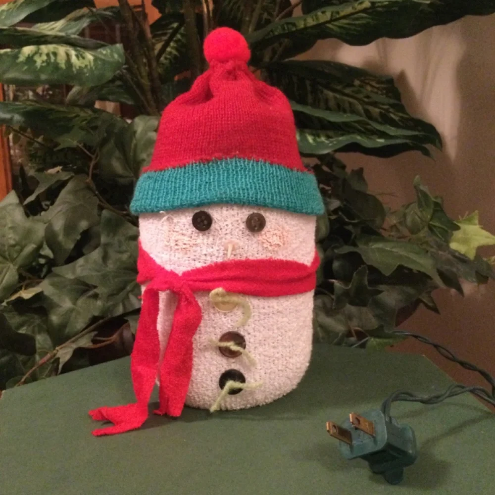 Winter Christmas Snowman Lighted Plug-in Mason Jar Handcrafted